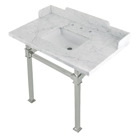 Kingston Brass 36 Carrara Marble Console Sink with Stainless Steel Legs, Marble WhitePolished Nickel LMS36MSQ6